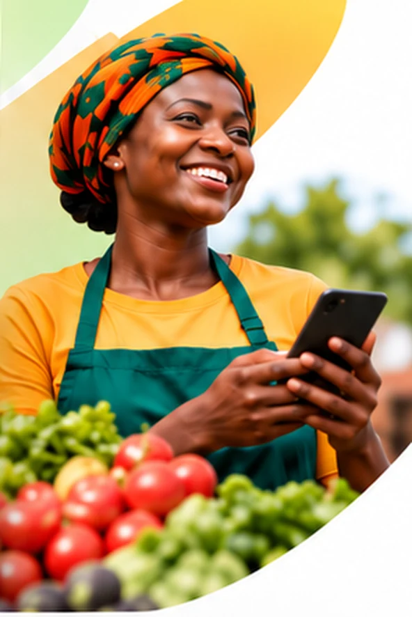 Entrepreneur using a phone at a produce market